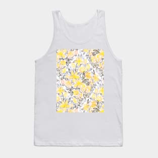 Sunny Yellow Crayon Striped Summer Floral Tank Top